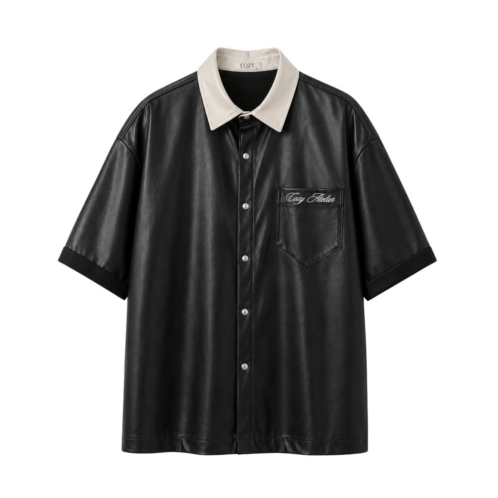 Ivory Collar Leather Shirt