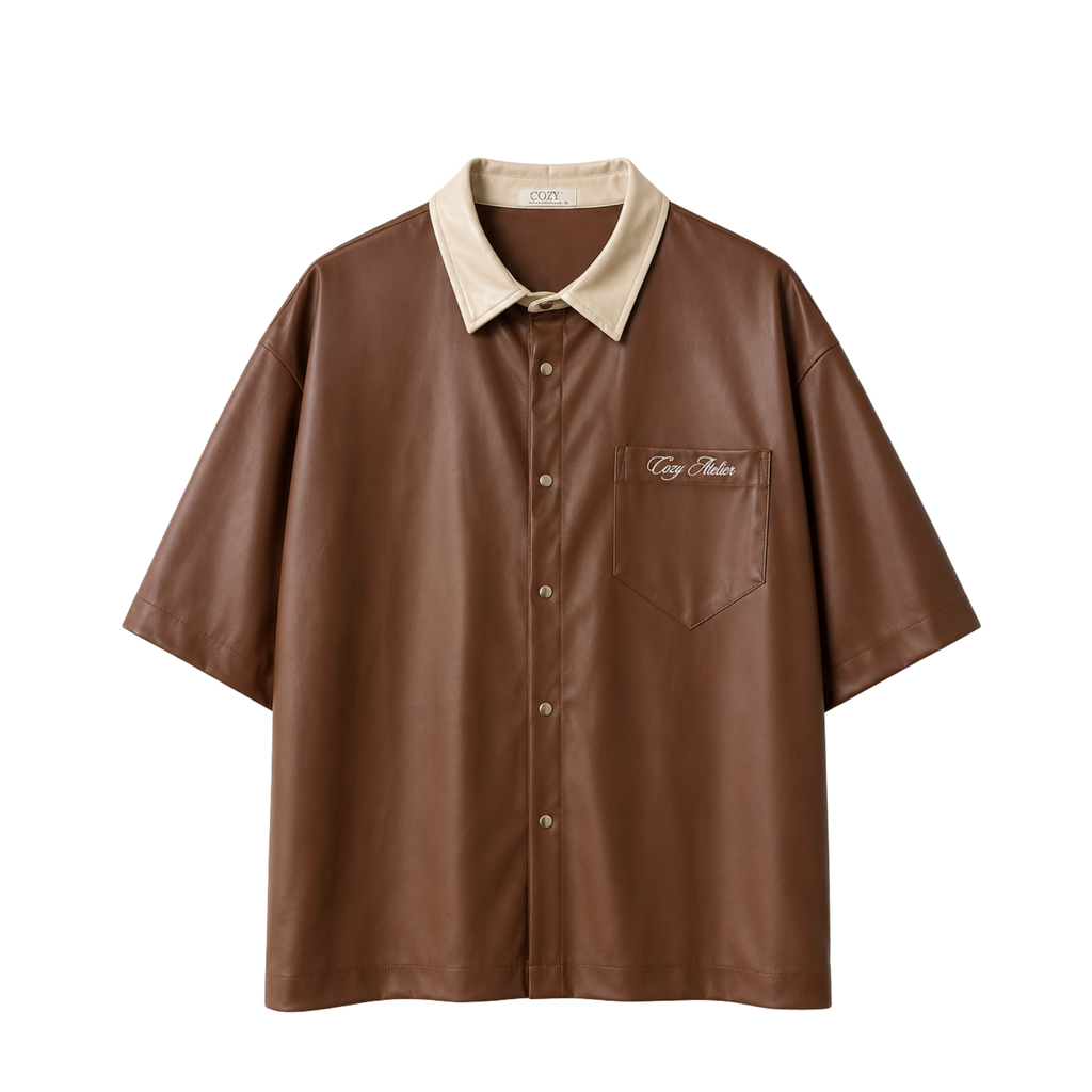 Cream Collar Amber Leather Shirt
