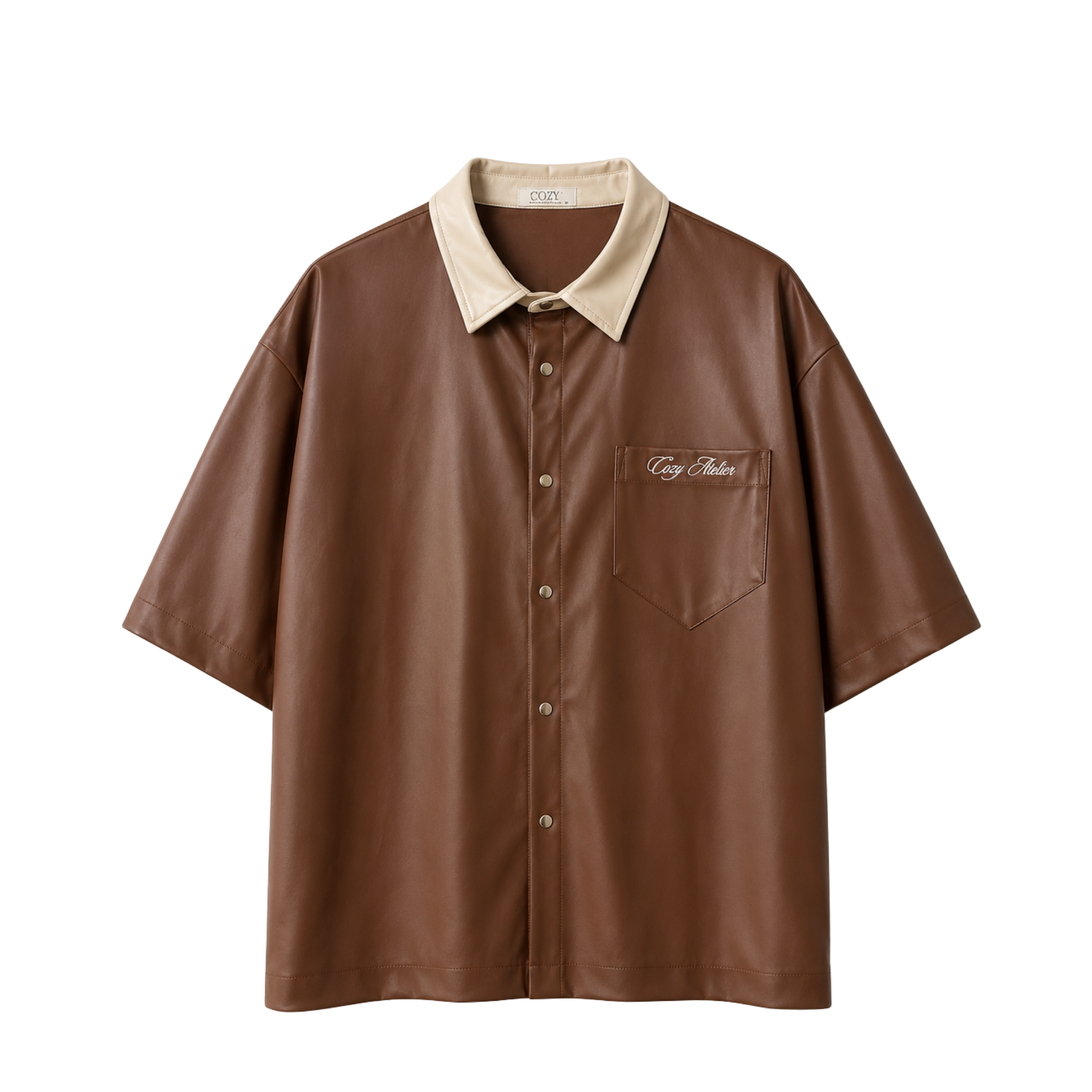 Cream Collar Amber Leather Shirt