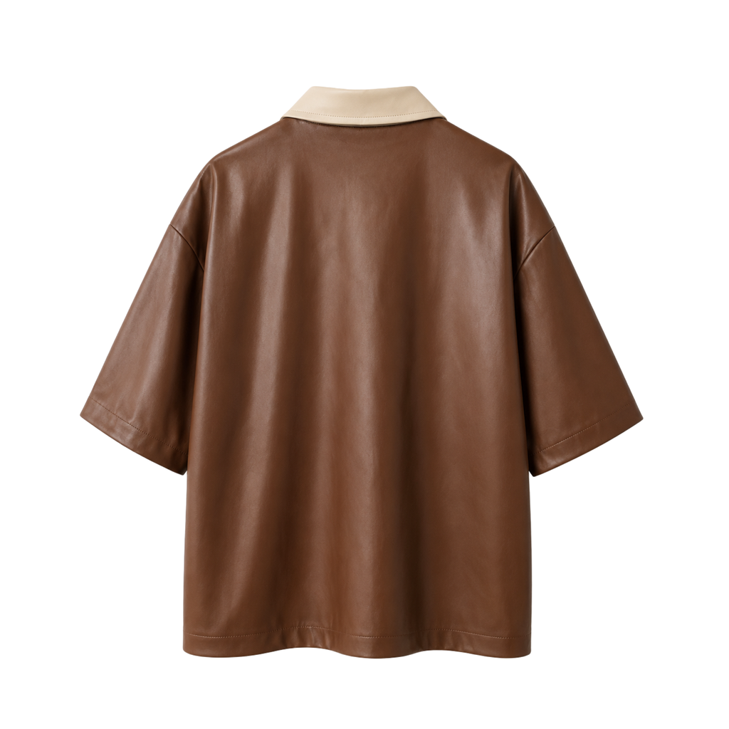 Cream Collar Amber Leather Shirt